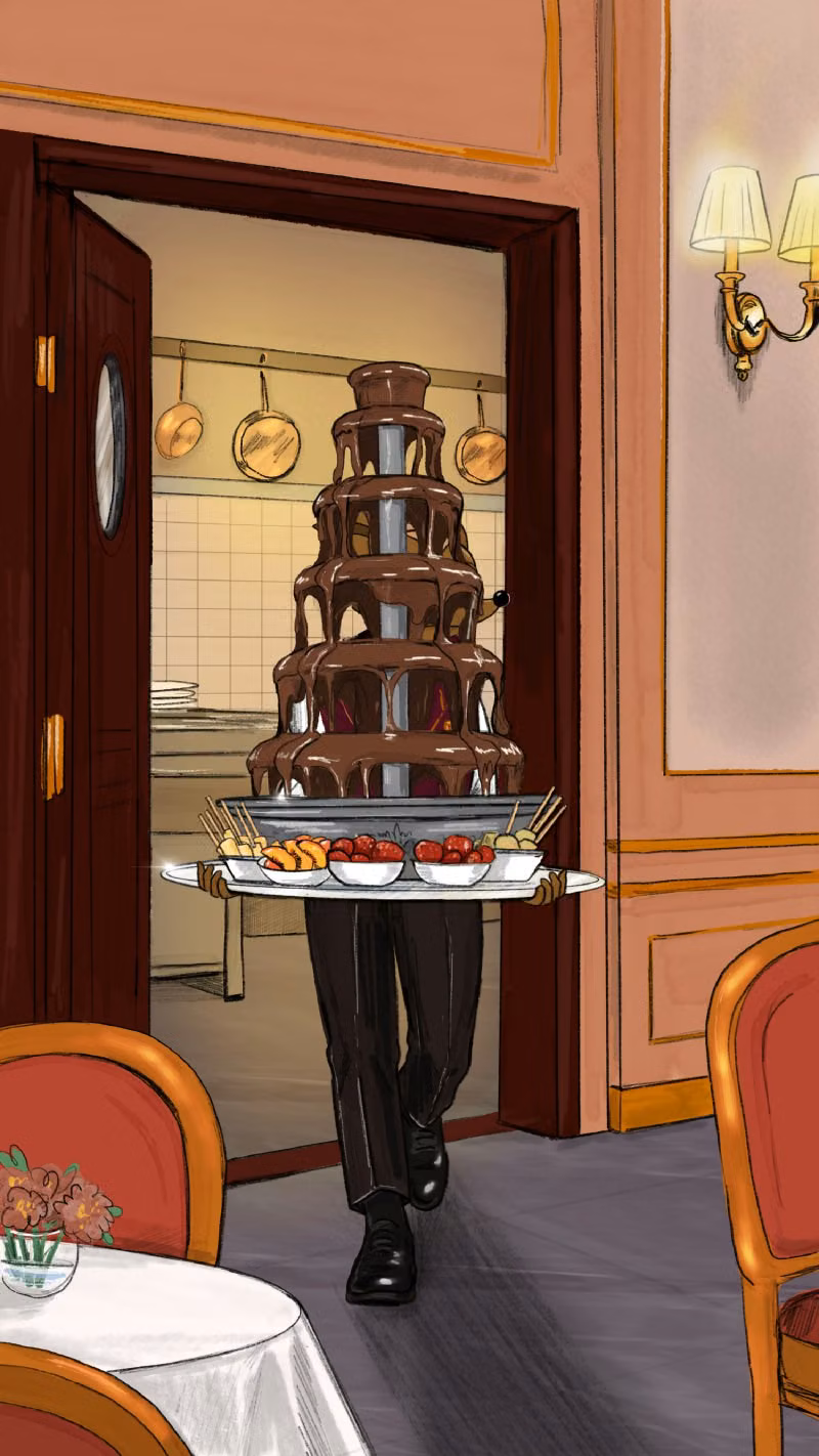Hege carrying a Hegilton Chocolate Fountain