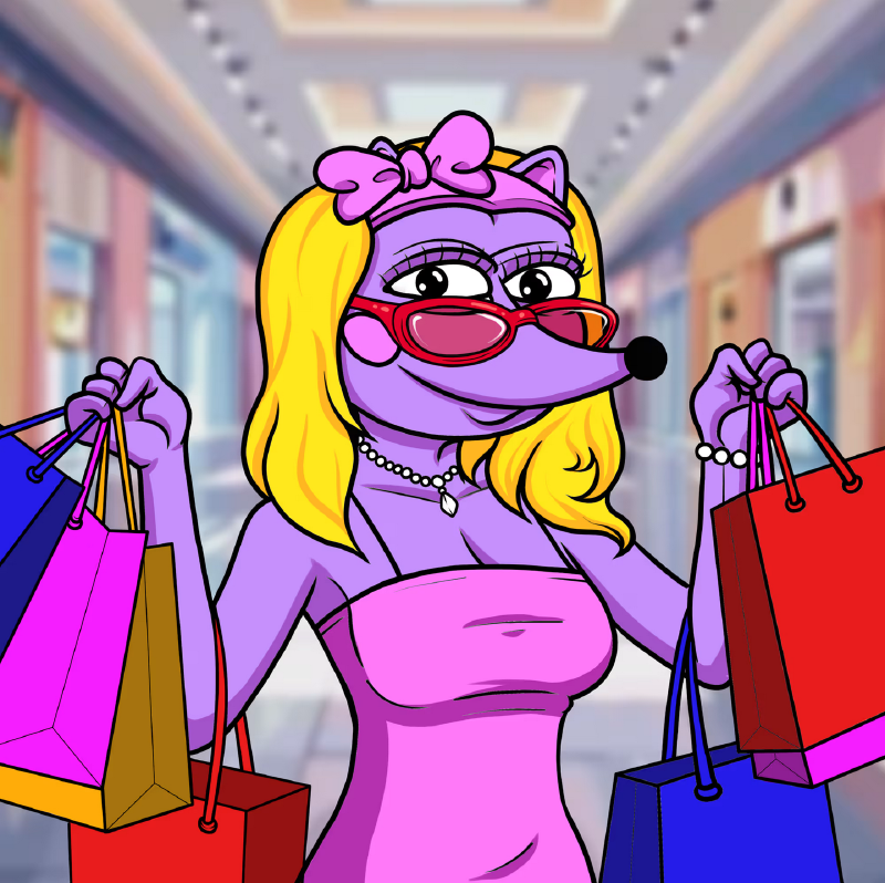 Hegena sporting red sunglasses and holding multiple colorful shopping bags in each hand