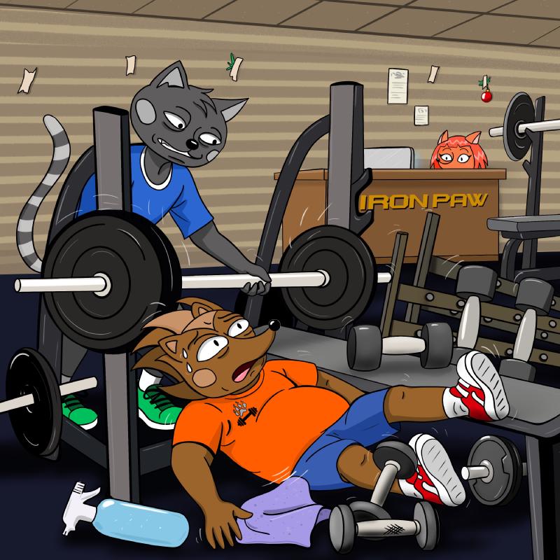 Hege is saved by his mate as collapses under the weight of the barbell
