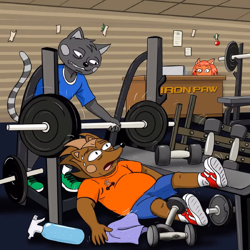 Hege is saved by his mate as collapses under the weight of the barbell