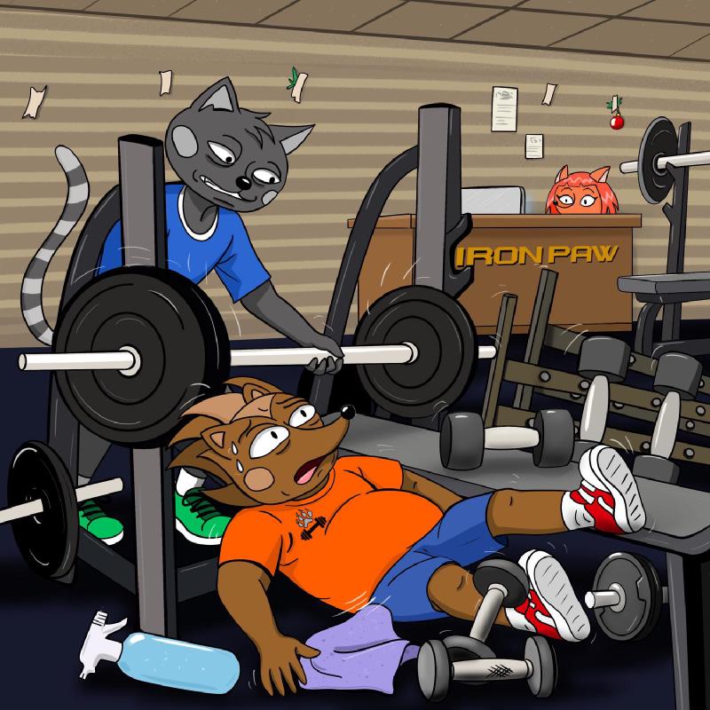 Hege is saved by his mate as collapses under the weight of the barbell
