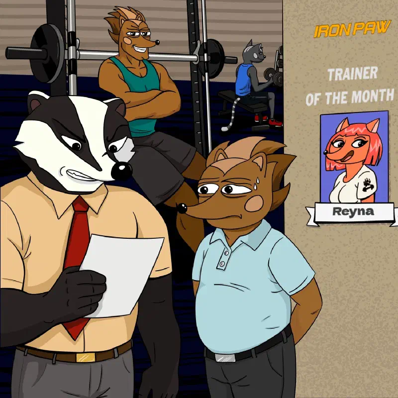 Hege is nervously standing by while the boss at the gym is looking at his resume