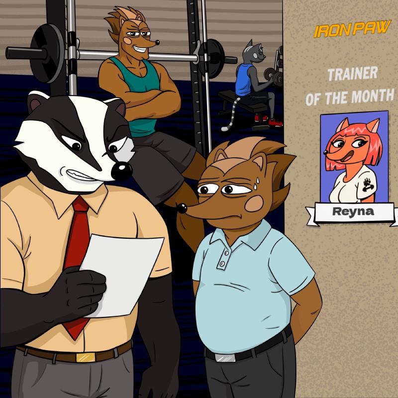 Hege is nervously standing by while the boss at the gym is looking at his resume
